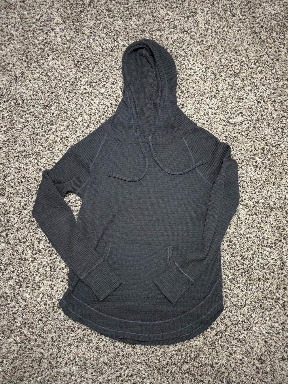 Women’s Dark Gray Hooded Waffle-Knit Sweater